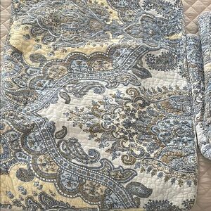 Impressions Blue and Cream Paisley Quilt and Pillow Shams